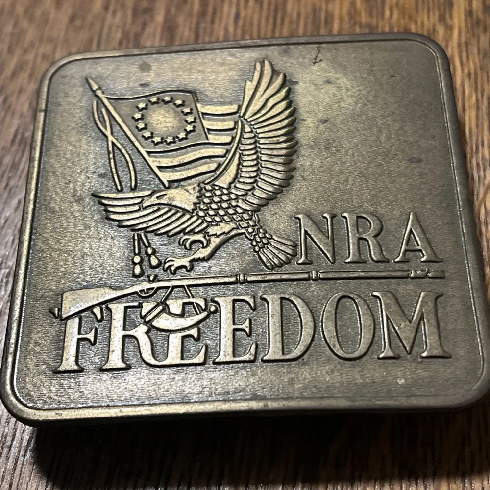 VTG 1970s NRA Metal Belt Buckle Freedom Bicentennial 1776-1976 Patriotic Bronze